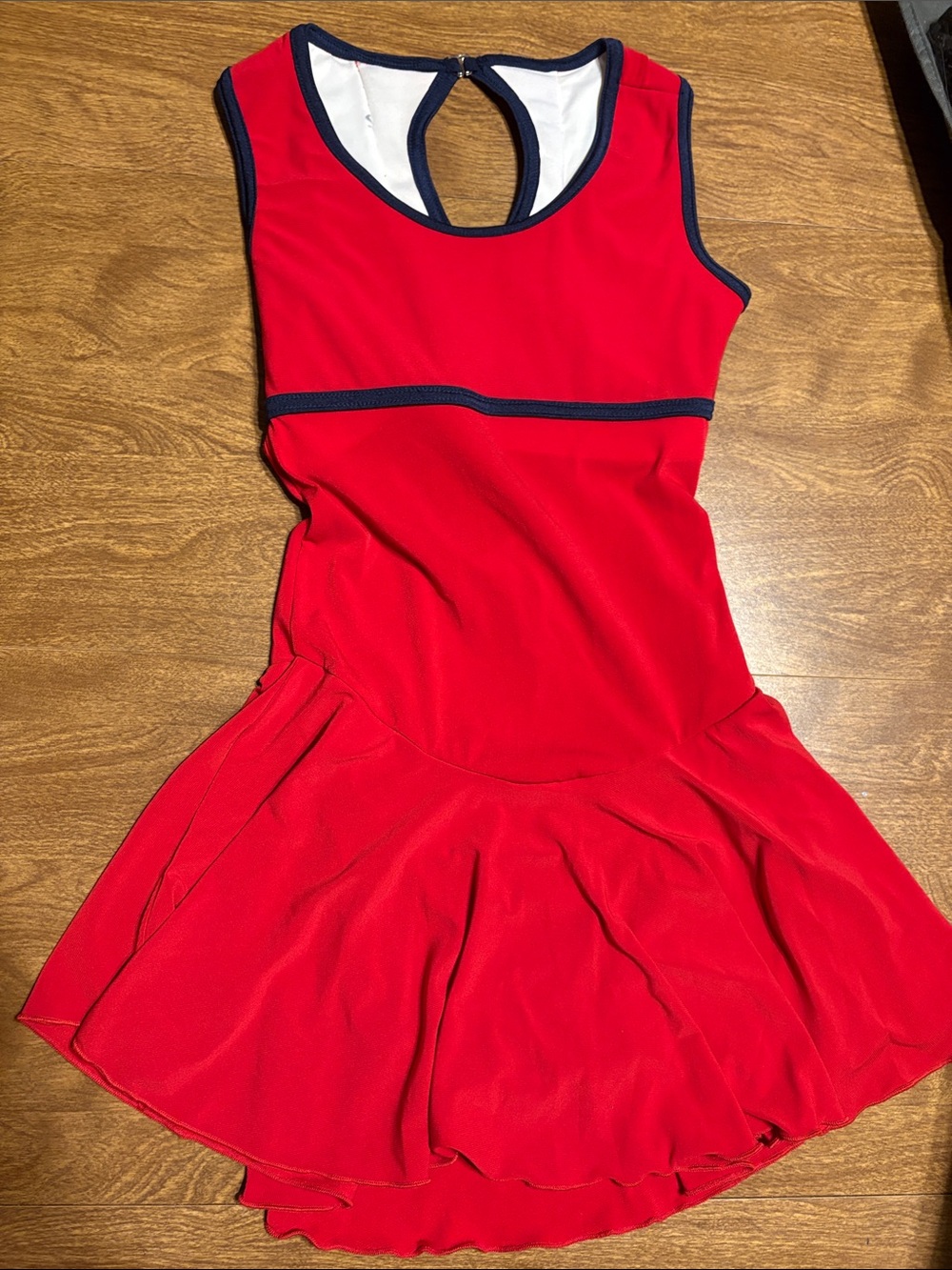 Figure Skating/Dance Girls' Red Sleeveless Dance Dress with Navy Trim